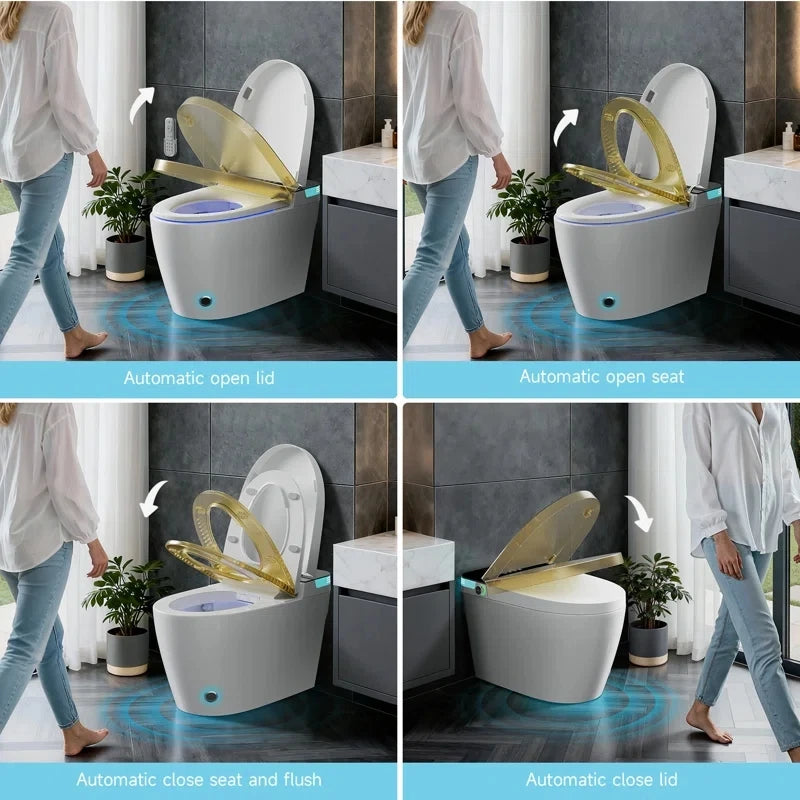 Smart Toilet with Tankless Bidet Wash, Auto Open Lid, 1.28 Gallons Auto Dual Flush, Heat Seat, Warm Wash/Dryer