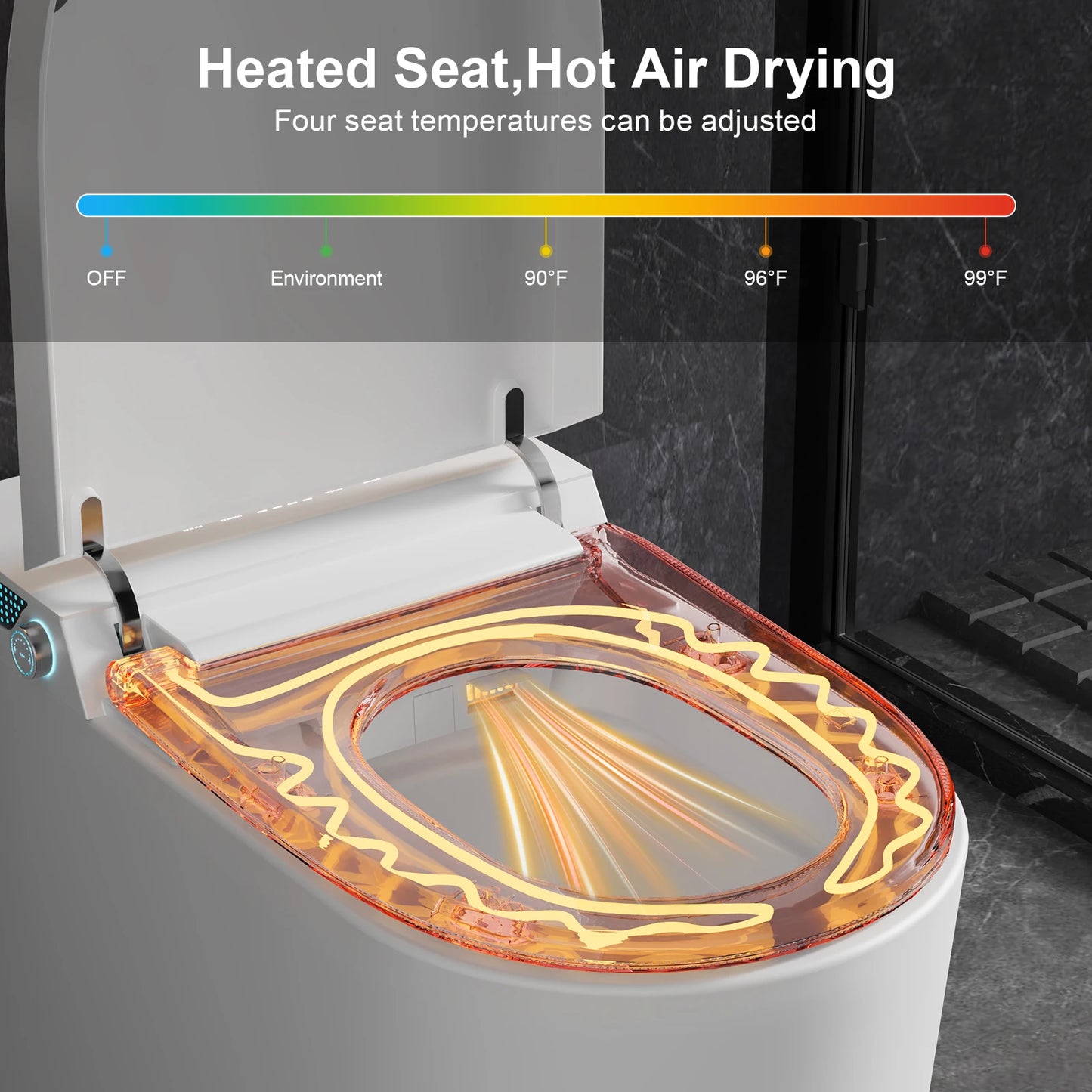 Smart One-Piece Toilet with Built-in Bidet, Dual Auto Flush, Foam Dispenser, Foot Sensor, Heated Seat, Warm Water, Night Light