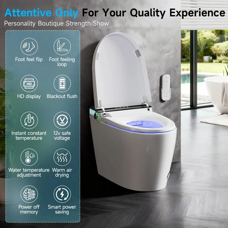 Smart Toilet with Tankless Bidet Wash, Auto Open Lid, 1.28 Gallons Auto Dual Flush, Heat Seat, Warm Wash/Dryer