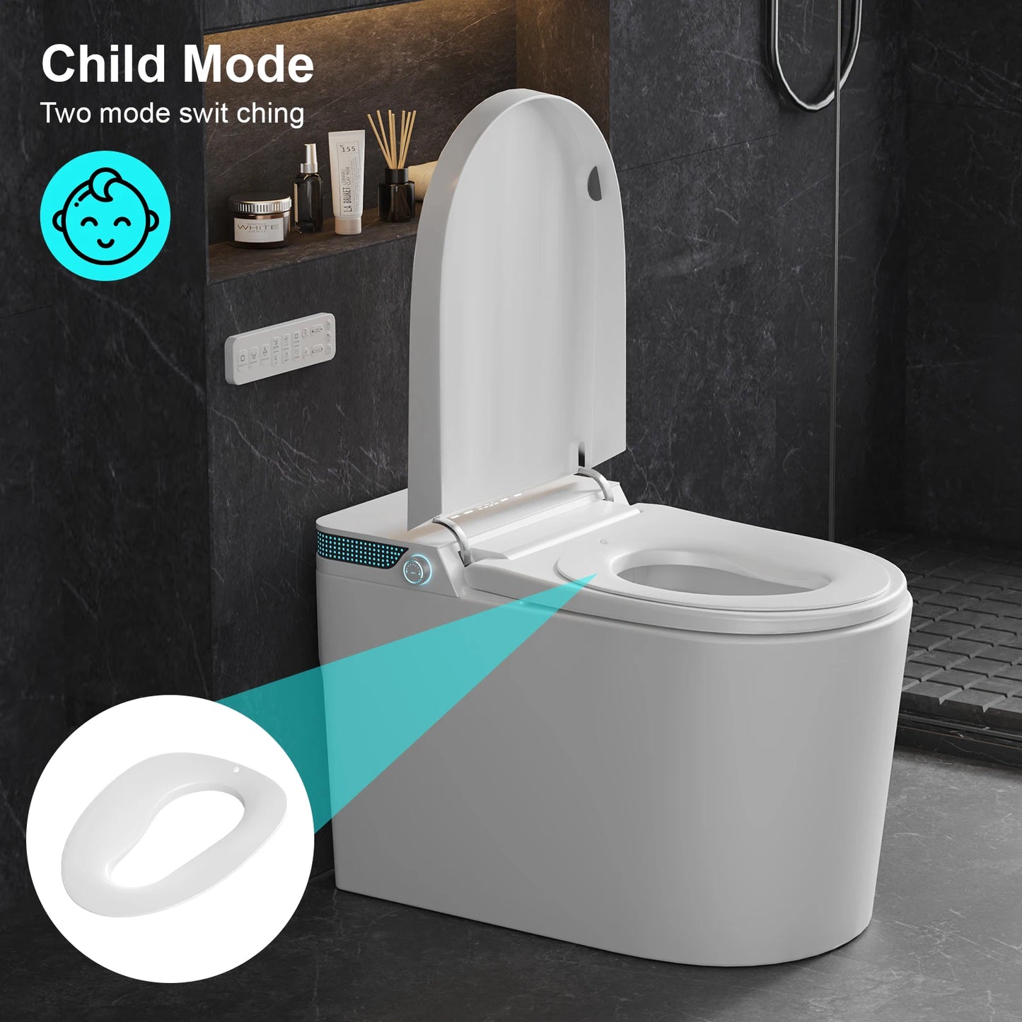 Smart One-Piece Toilet with Built-in Bidet, Dual Auto Flush, Foam Dispenser, Foot Sensor, Heated Seat, Warm Water, Night Light