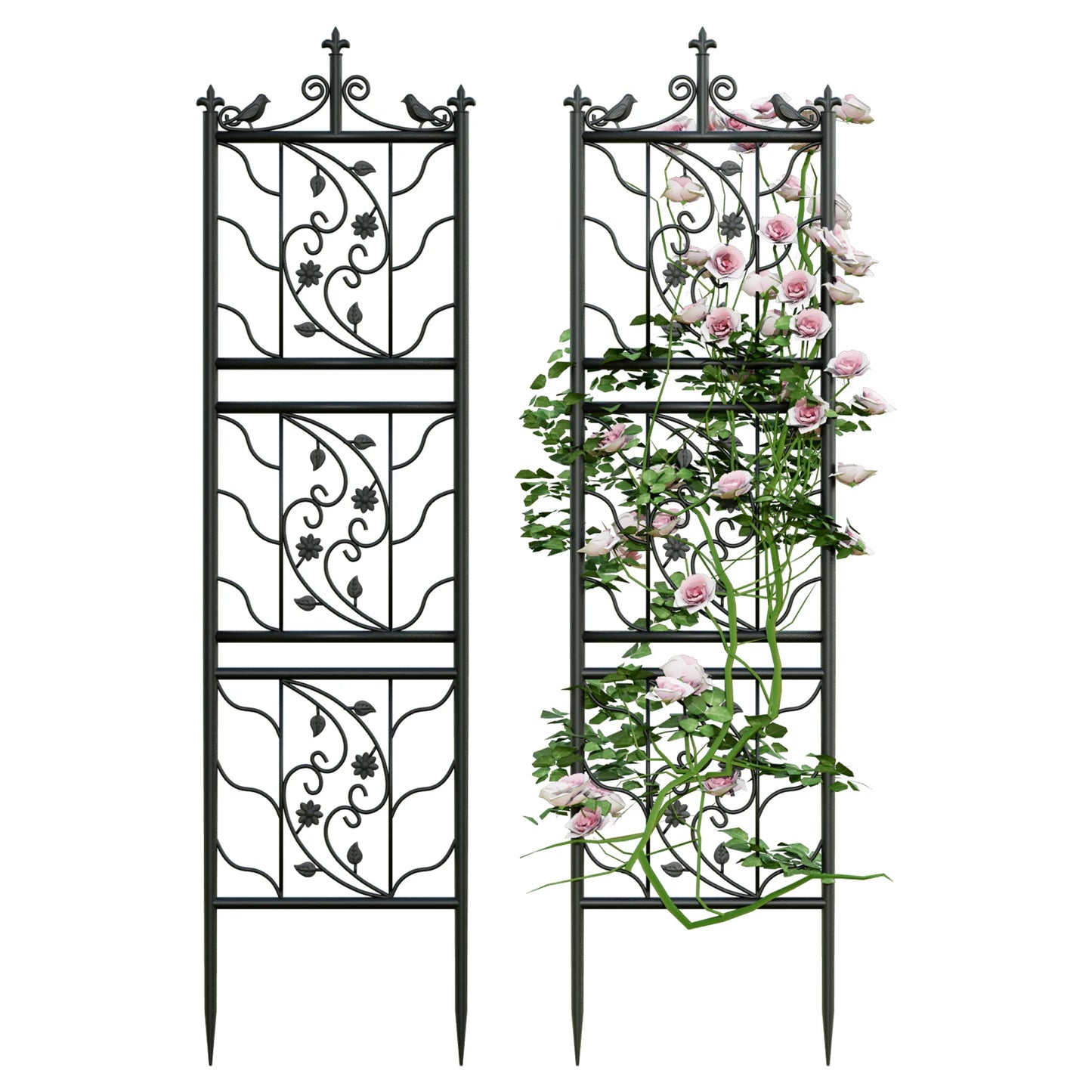 71 inch Garden Trellis Decorative Outdoor Tall Metal Fence Black Lattice Panel Yard Corner Décor for Climbing Plant Flower 2 pack