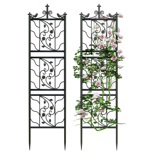 71 inch Garden Trellis Decorative Outdoor Tall Metal Fence Black Lattice Panel Yard Corner Décor for Climbing Plant Flower 2 pack