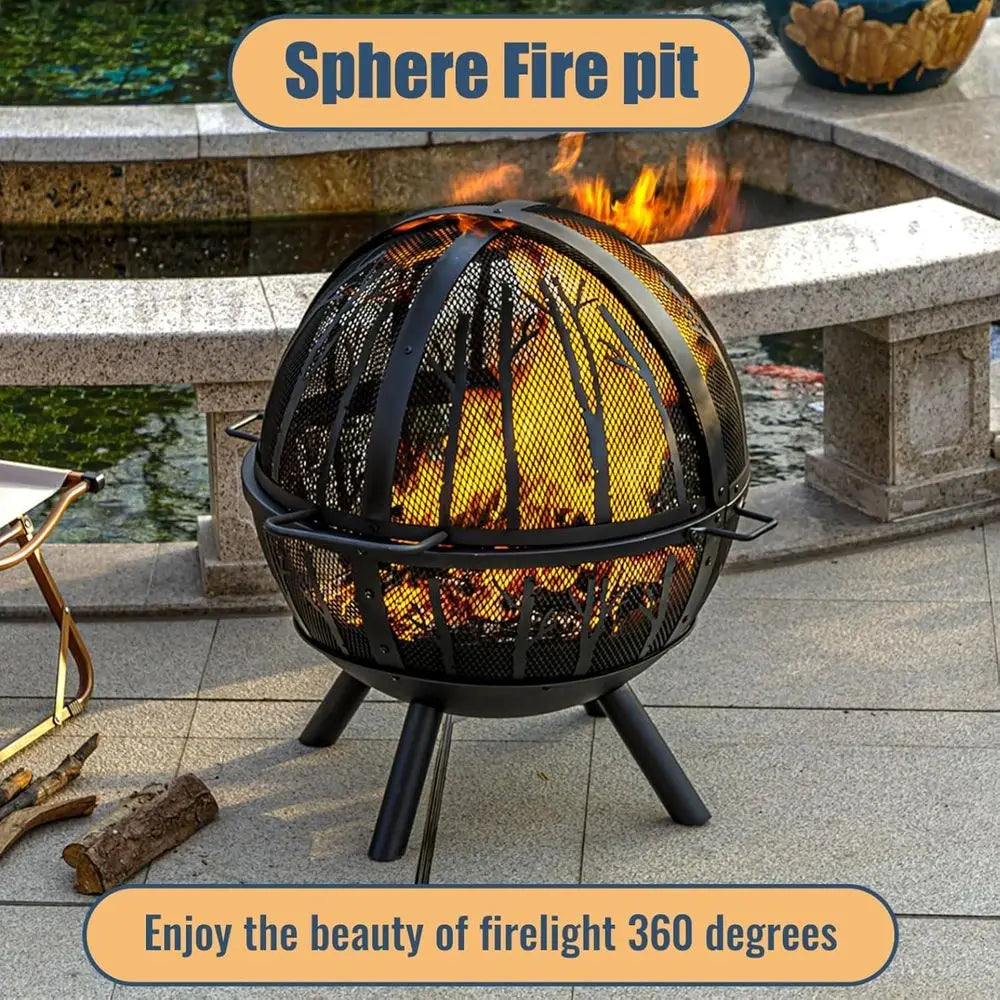 35 Outdoor Wood Burning Fire Pit with BBQ Grill, Spark Screen, and Ash Pan for Garden and Yard