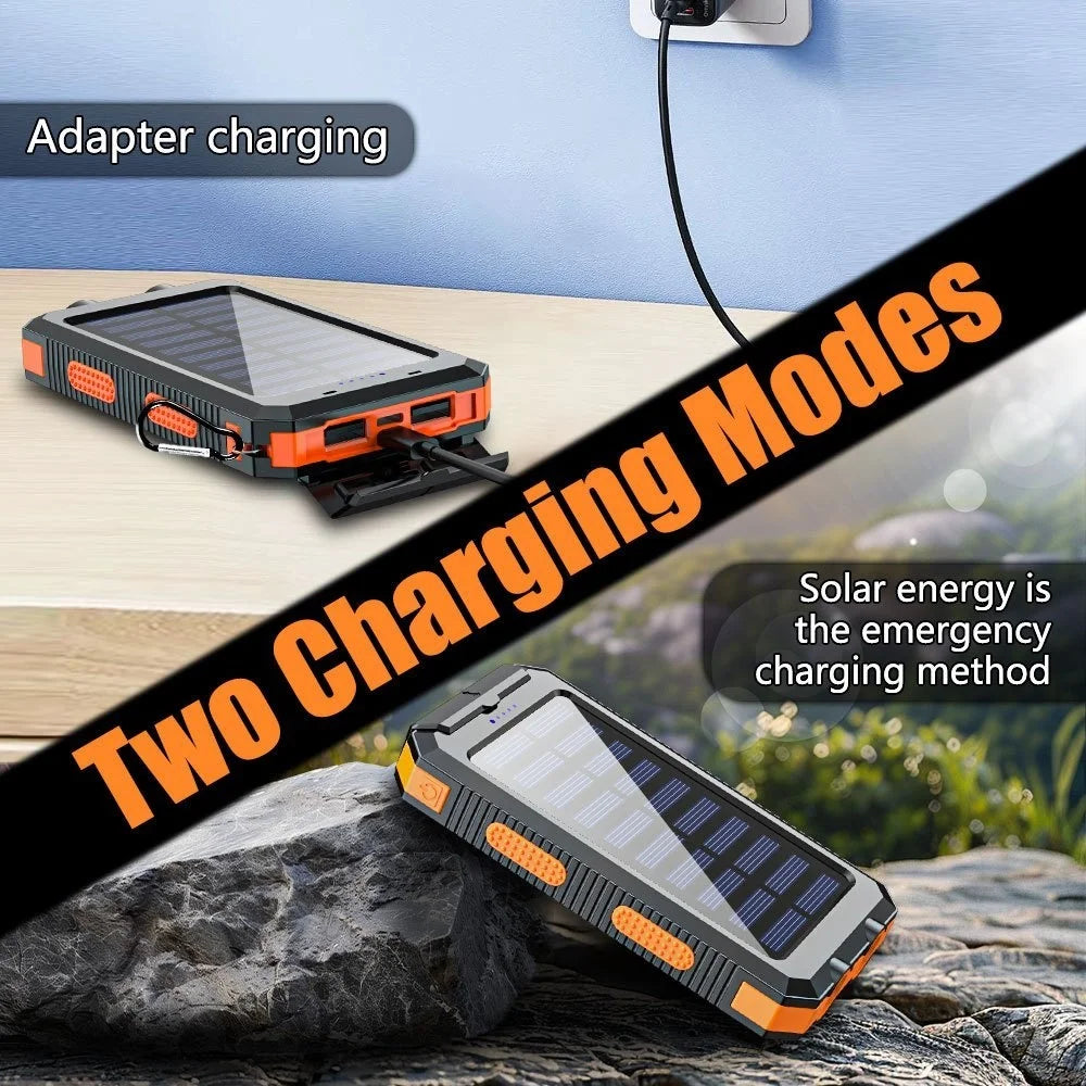 US Stock Solar Power Bank 10000mAh Portable Charging Powerbank External Battery Charger Strong LED Light for All Smartphones