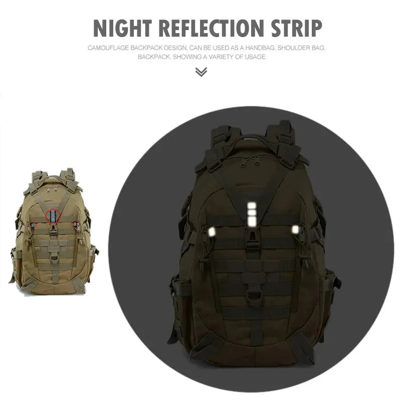 Tactical backpacks and emergency backpacks with modular loading systems, featuring reflective strips, suitable for daily use.