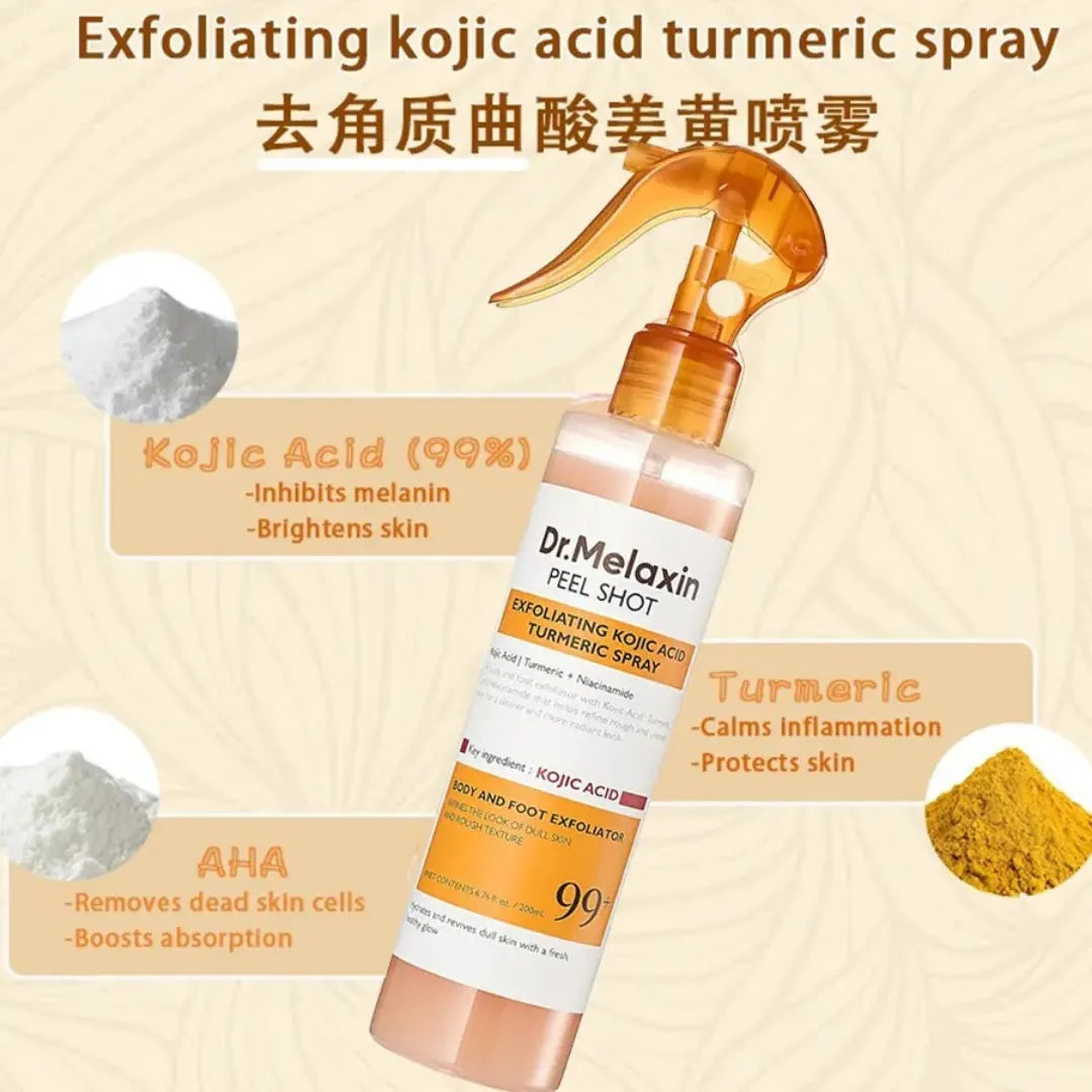 Dr. Melaxin Peel Shot- Body Keratin Care Acid Turmeric Spray with Gentle Body Brightening & Exfoliating Peeling Solution Korean Skincare, 6.76 fl.oz
