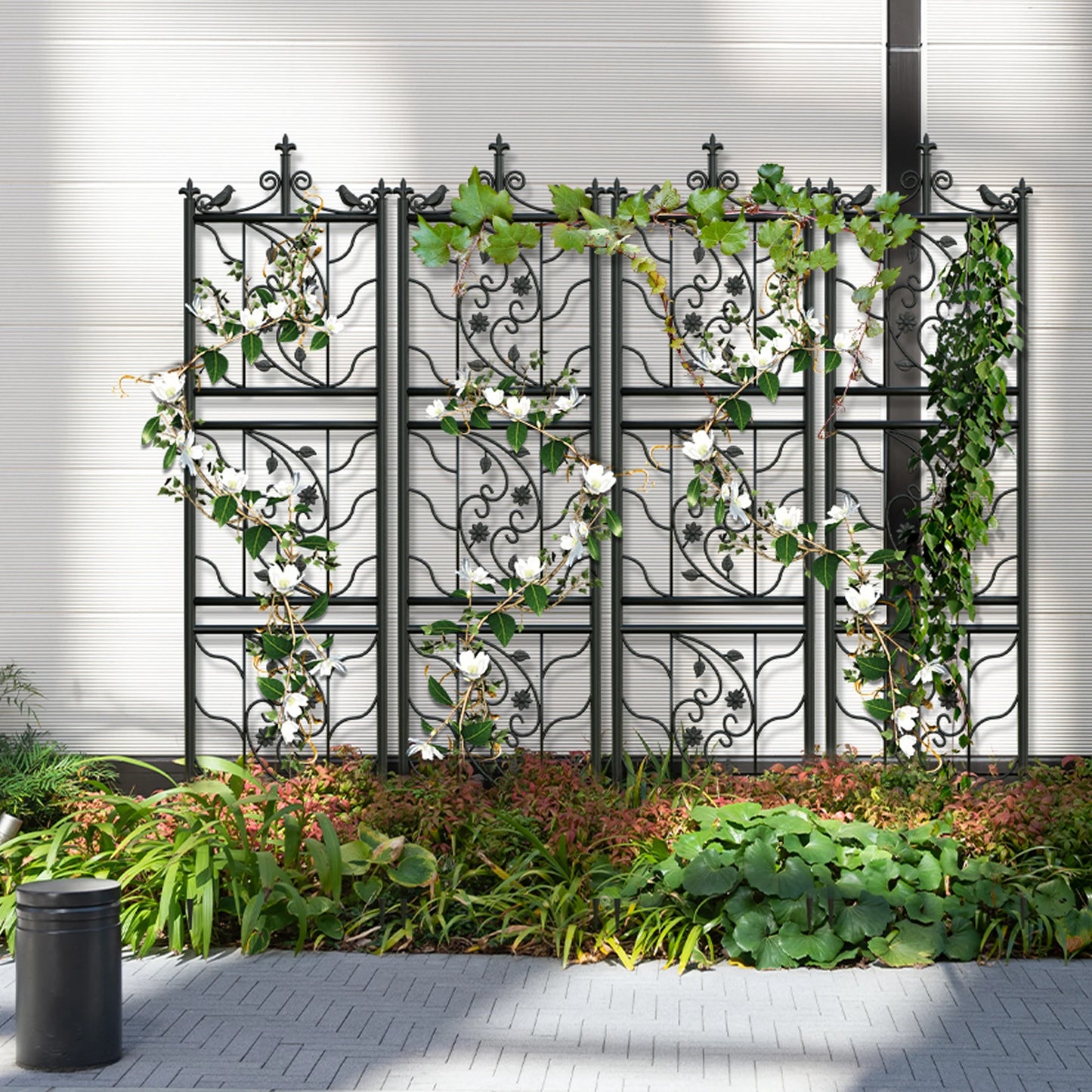 71 inch Garden Trellis Decorative Outdoor Tall Metal Fence Black Lattice Panel Yard Corner Décor for Climbing Plant Flower 2 pack