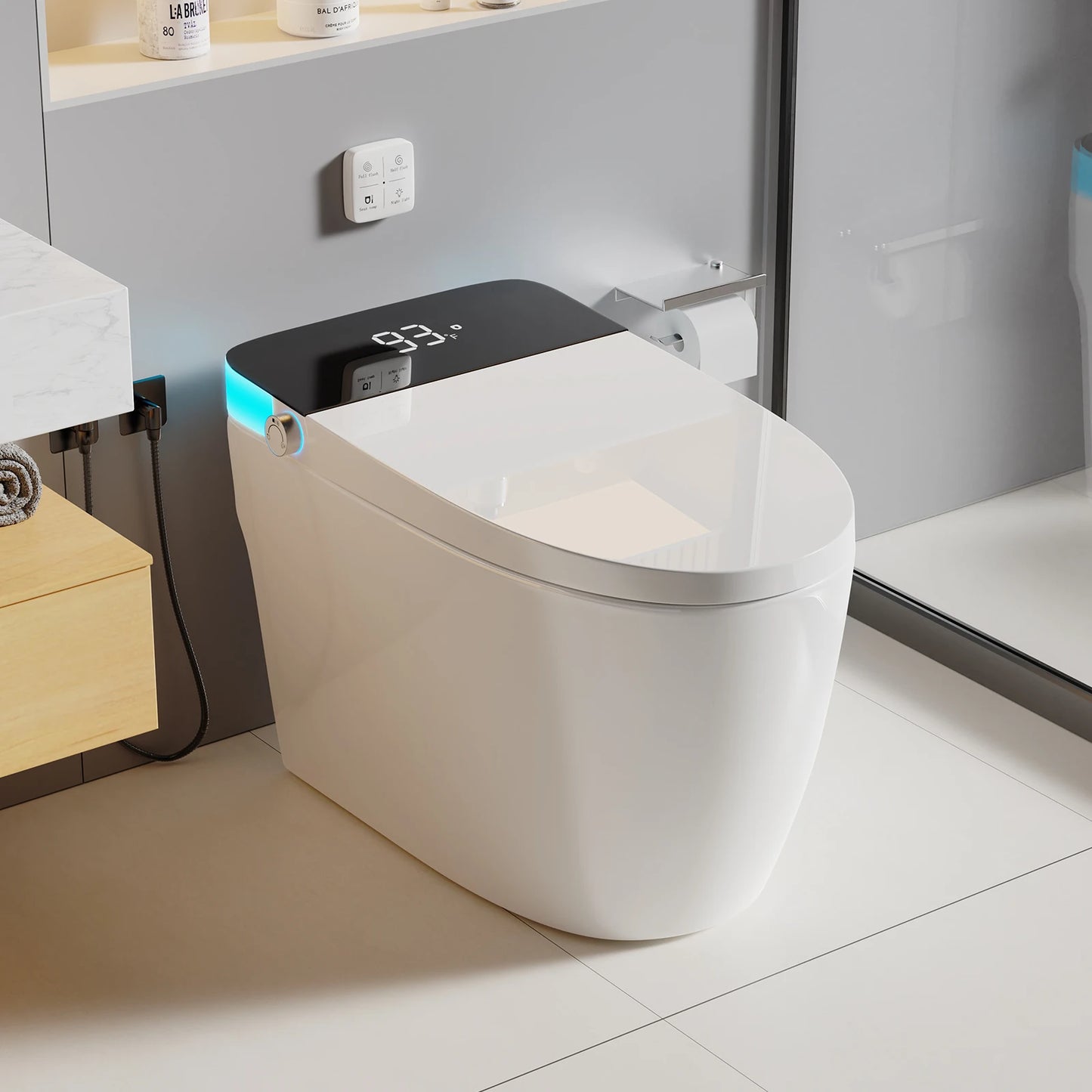 Smart Heated Bidet Toilet Seat Temperature Display Night Light Foot Sensor Flush Remote Control UL Certified Leak Protection