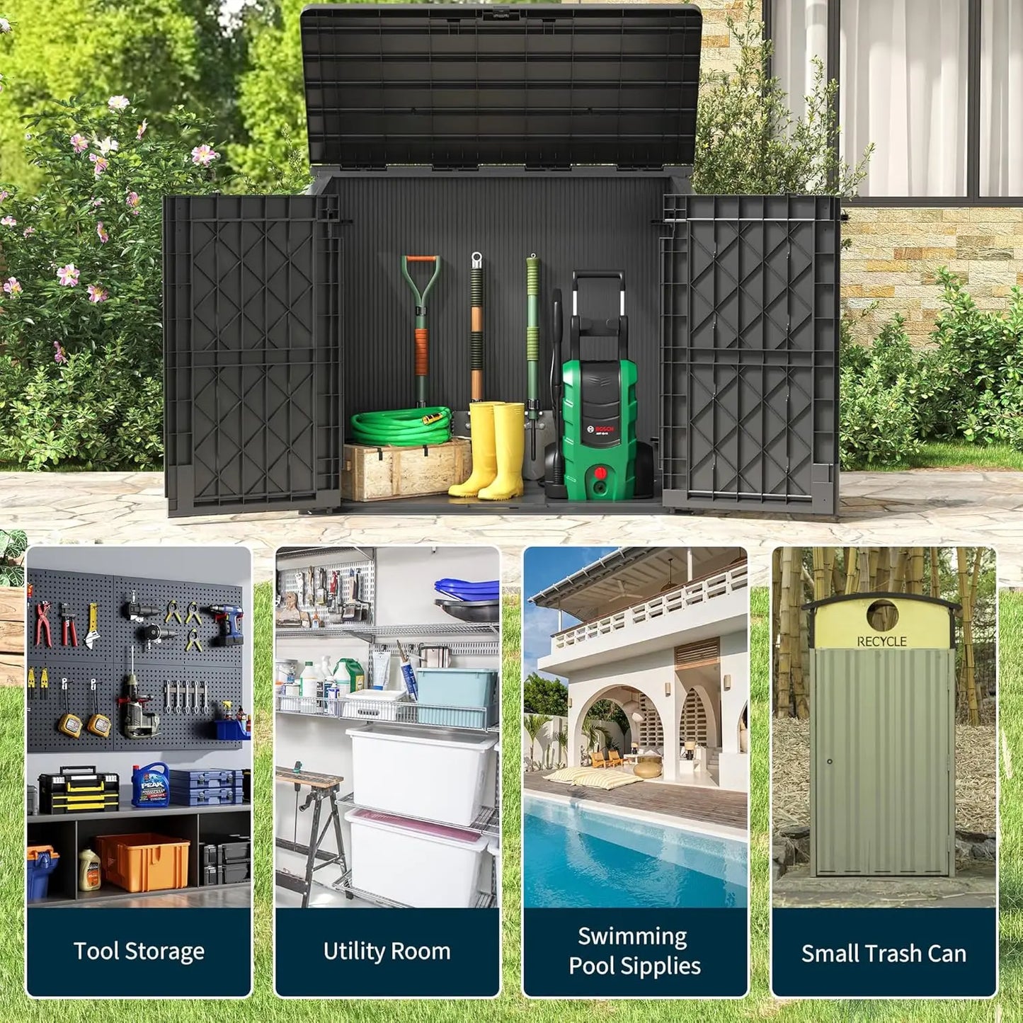 36 Cu Ft Lockable Waterproof Resin Outdoor Storage Cabinet Shed for Backyard Patio, Customized
