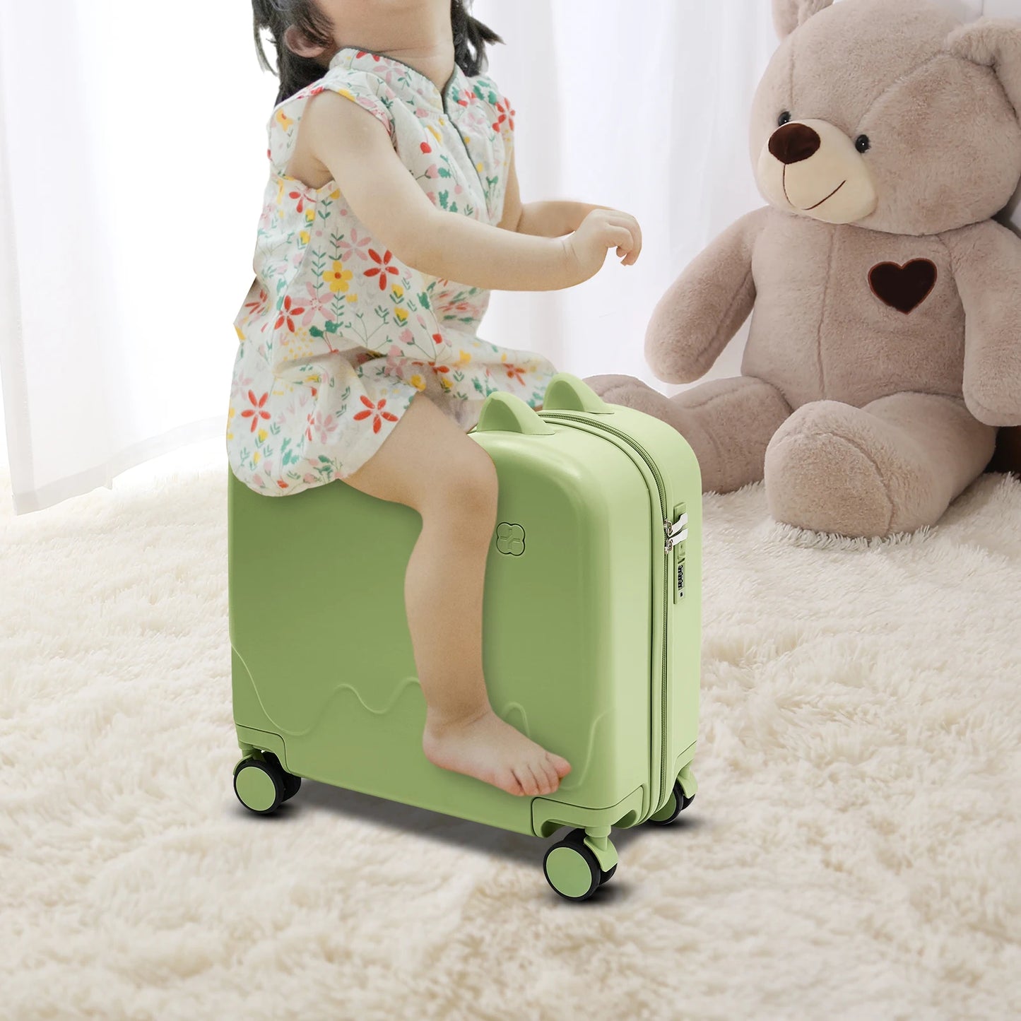 18 Inch Kids Luggage Can Sit and Ride on Suitcase 37L Universal Wheel Trolley Case Travel Suitcase for Children
