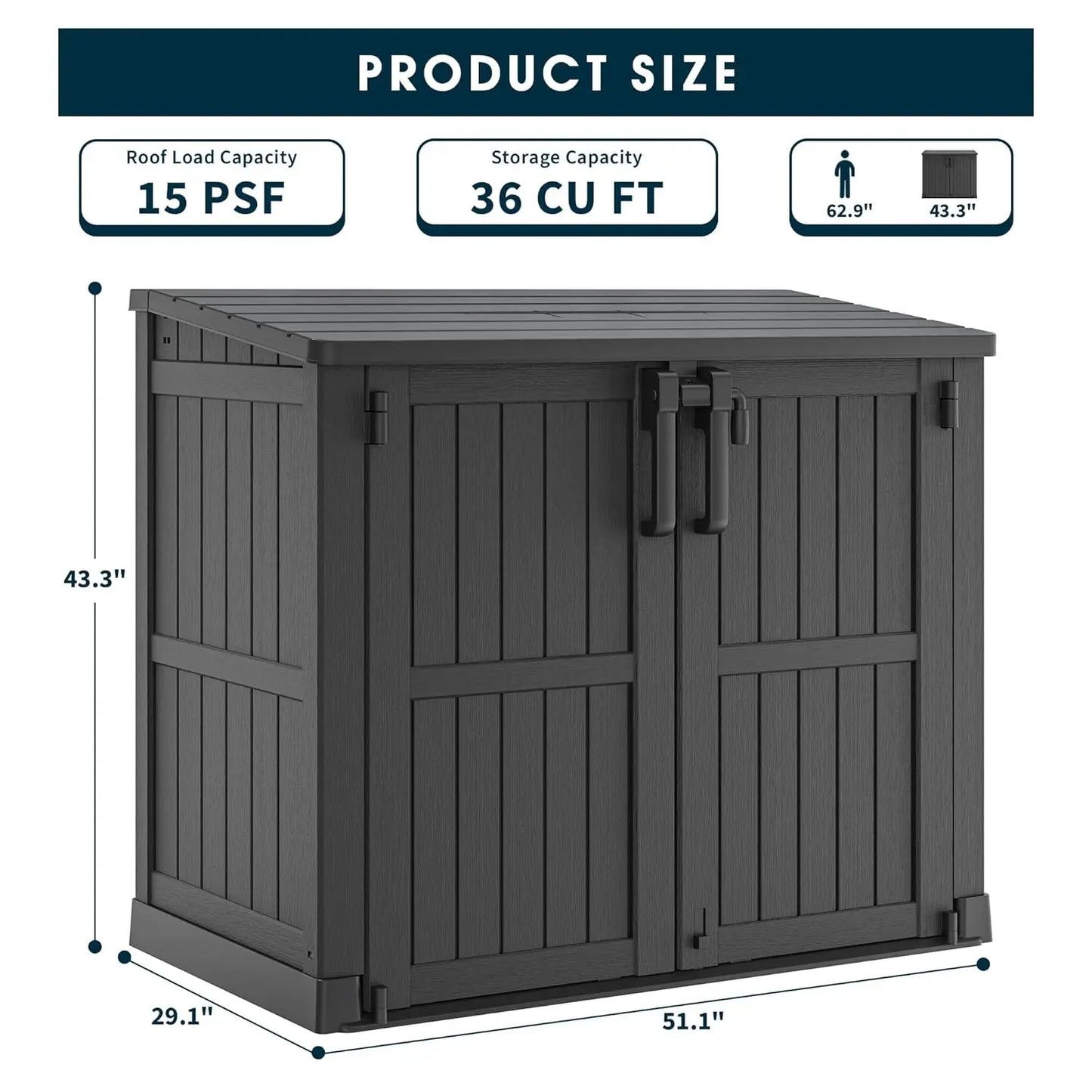 36 Cu Ft Lockable Waterproof Resin Outdoor Storage Cabinet Shed for Backyard Patio, Customized