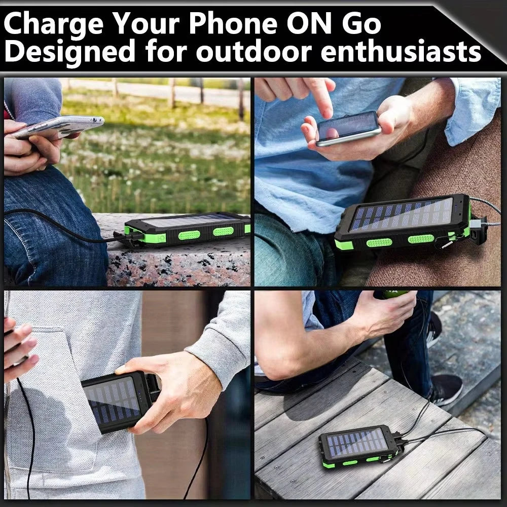 US Stock Solar Power Bank 10000mAh Portable Charging Powerbank External Battery Charger Strong LED Light for All Smartphones