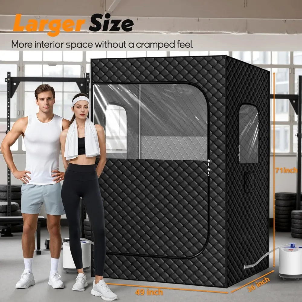 2 Person Portable Steam Sauna Tent with 2 Steamer, Foldable Chairs & Remote Control for Home Spa Therapy