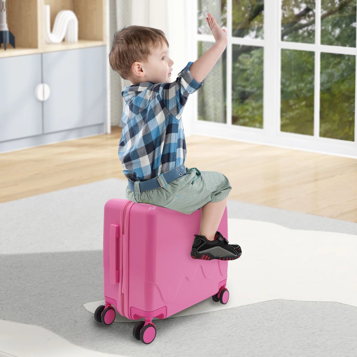 18 Inch Kids Luggage Can Sit and Ride on Suitcase 37L Universal Wheel Trolley Case Travel Suitcase for Children