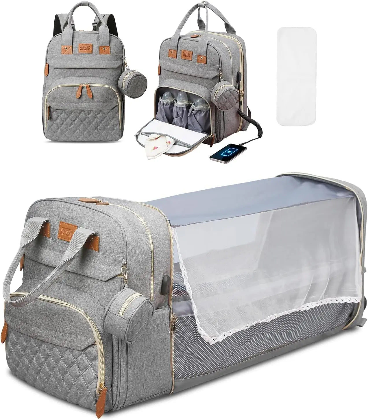 RsenFremior Large Diaper Bag with Changing Station, Foldable Diaper Bag Backpack with Bed ,Diaper Bag with Insulated Pockets
