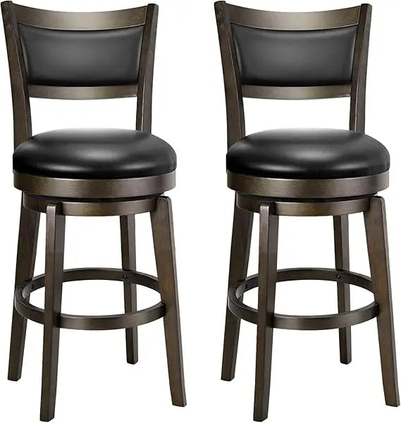 PrimeZone Swivel Bar Stools Set of 2, 24 Inch Counter Height Barstools, Black Faux Leather Bar Stool with High Backrest & Solid