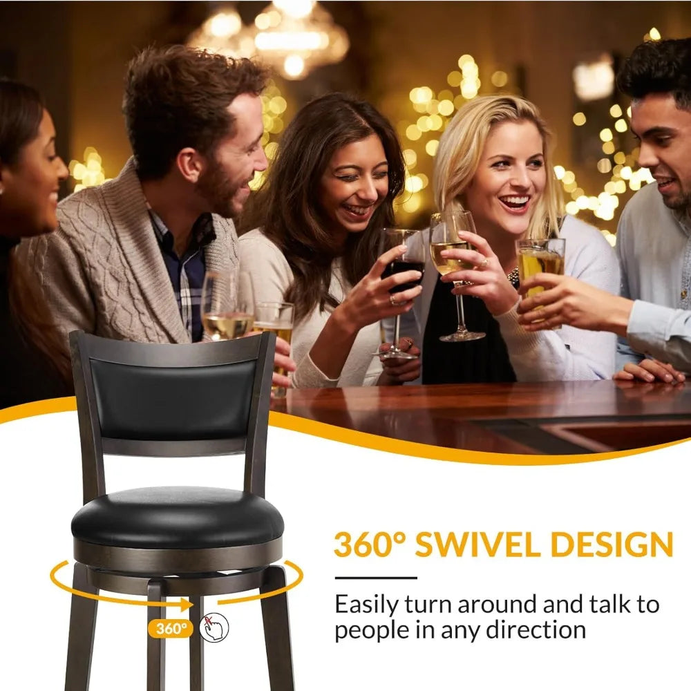 PrimeZone Swivel Bar Stools Set of 2, 24 Inch Counter Height Barstools, Black Faux Leather Bar Stool with High Backrest & Solid