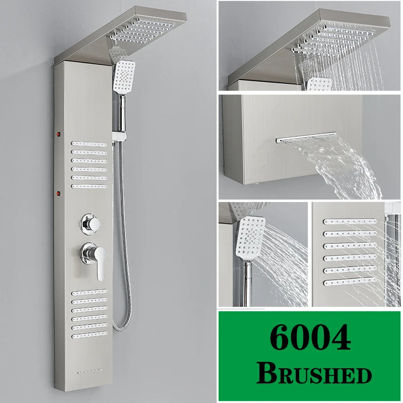 LED Shower Faucet Bathroom SPA Massage Jet Shower Matte Black Column System Waterfall Rain Shower Panel Bidet Sprayer Tap
