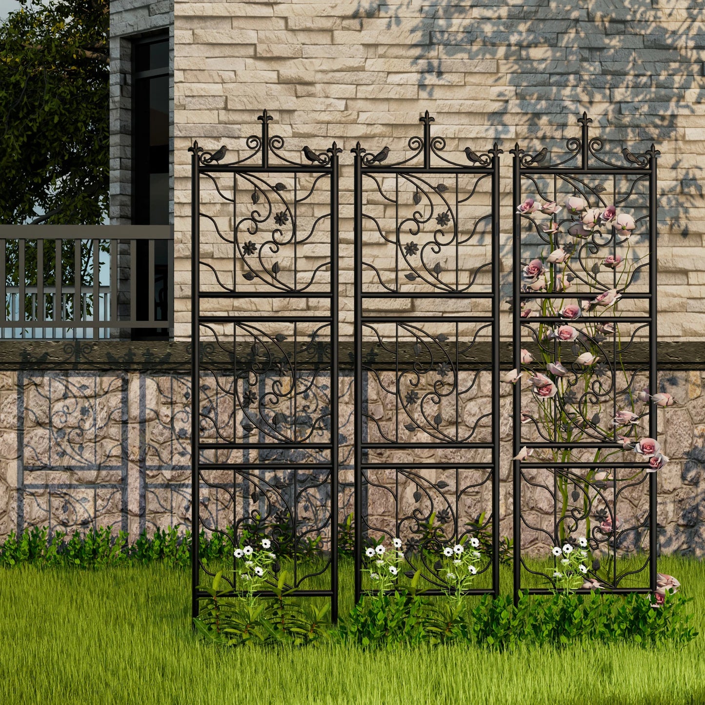 71 inch Garden Trellis Decorative Outdoor Tall Metal Fence Black Lattice Panel Yard Corner Décor for Climbing Plant Flower 2 pack