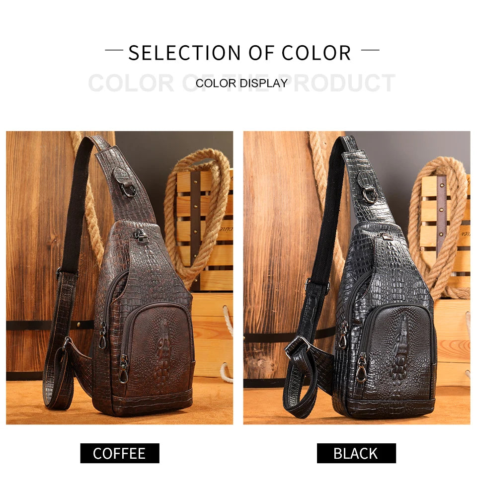 WESTAL Genuine Leather Sling Bag Anti-Thief Crossbody Personal Pocket Bag Chest Shoulder Bag for Travel Hiking Croco Design Bags