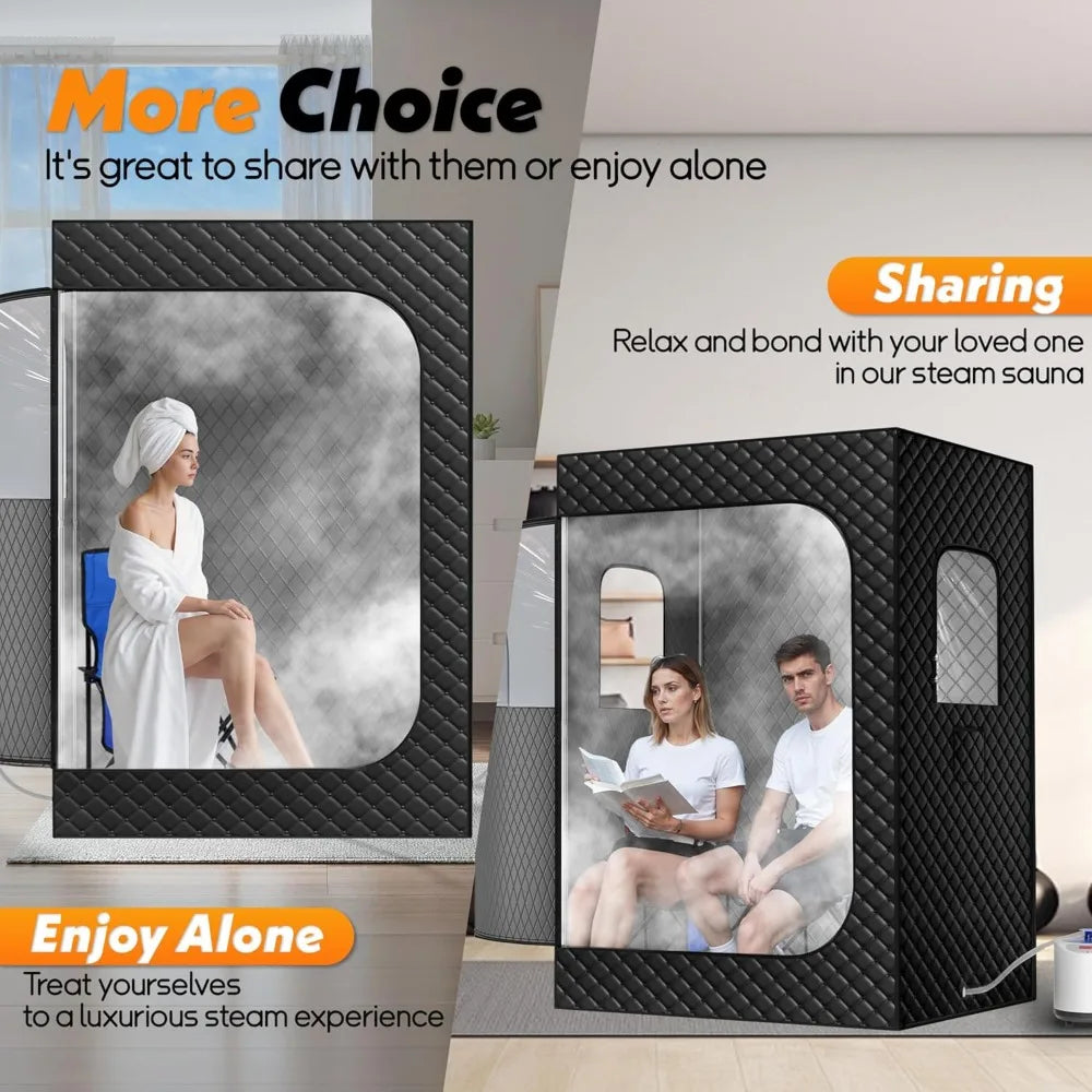 2 Person Portable Steam Sauna Tent with 2 Steamer, Foldable Chairs & Remote Control for Home Spa Therapy