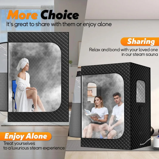 2 Person Portable Steam Sauna Tent with 2 Steamer, Foldable Chairs & Remote Control for Home Spa Therapy