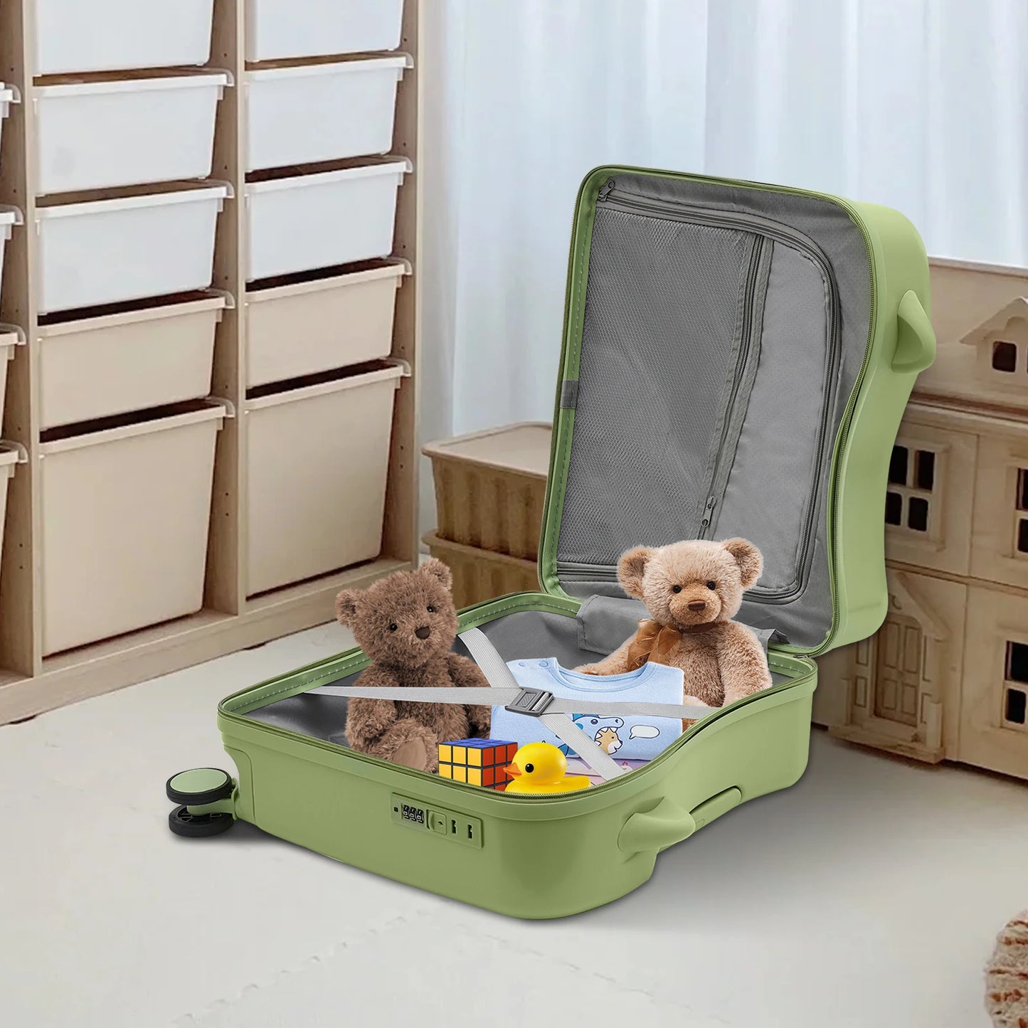 18 Inch Kids Luggage Can Sit and Ride on Suitcase 37L Universal Wheel Trolley Case Travel Suitcase for Children