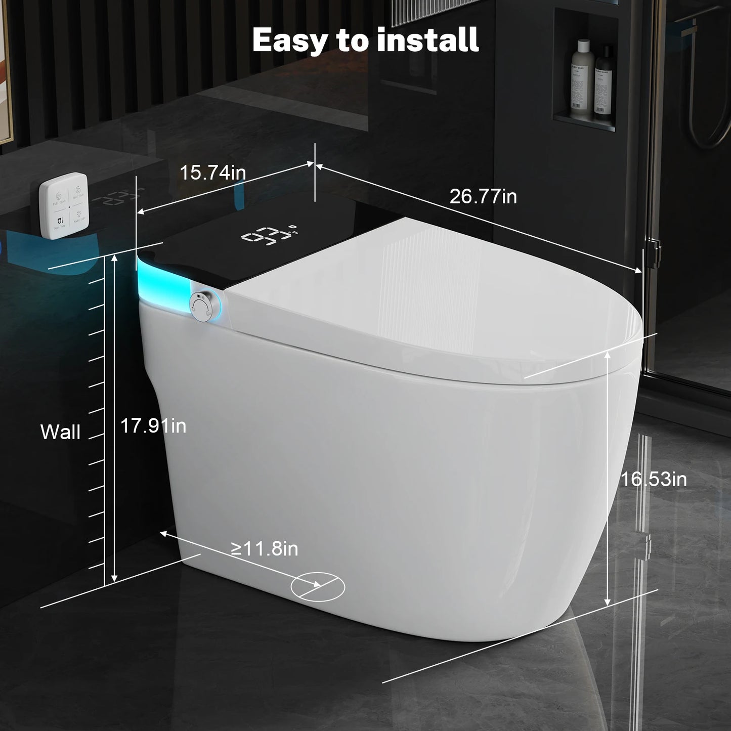 Smart Heated Bidet Toilet Seat Temperature Display Night Light Foot Sensor Flush Remote Control UL Certified Leak Protection