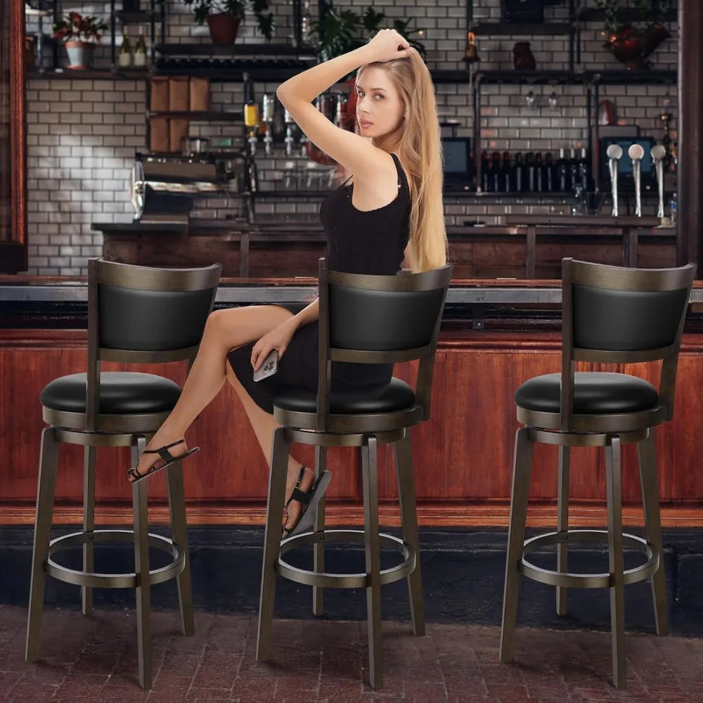 PrimeZone Swivel Bar Stools Set of 2, 24 Inch Counter Height Barstools, Black Faux Leather Bar Stool with High Backrest & Solid