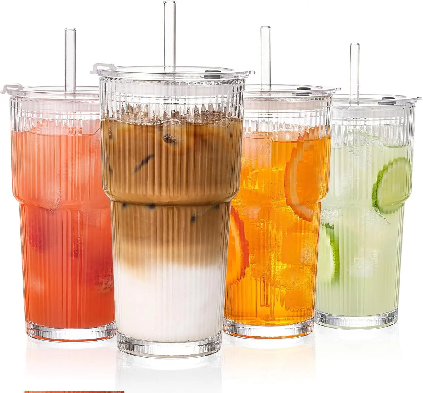 20oz Glass Cold Cup with 2-in-1 Straw Lid, Resists Lipstick Transfer, Dishwasher Safe, Great for Iced Tea and Cold Brew