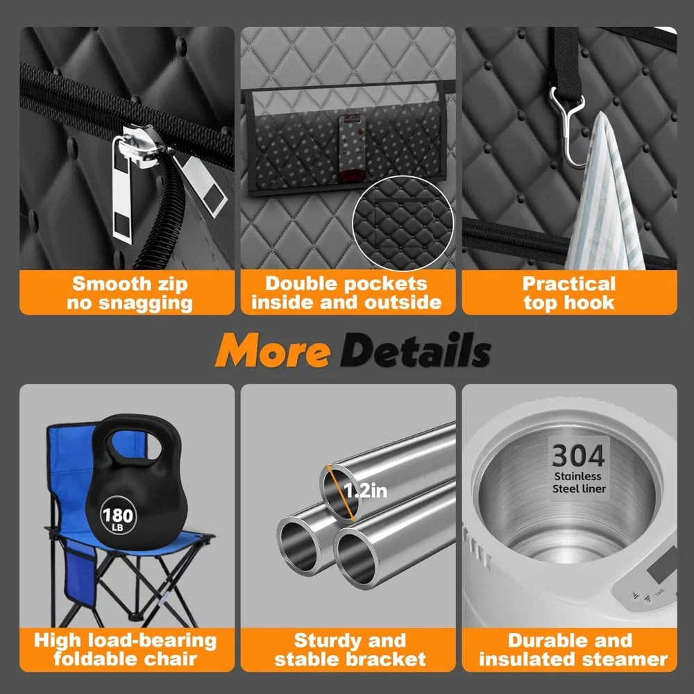 2 Person Portable Steam Sauna Tent with 2 Steamer, Foldable Chairs & Remote Control for Home Spa Therapy
