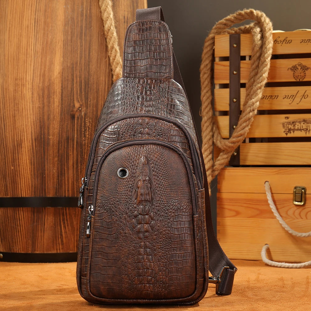 WESTAL Genuine Leather Sling Bag Anti-Thief Crossbody Personal Pocket Bag Chest Shoulder Bag for Travel Hiking Croco Design Bags