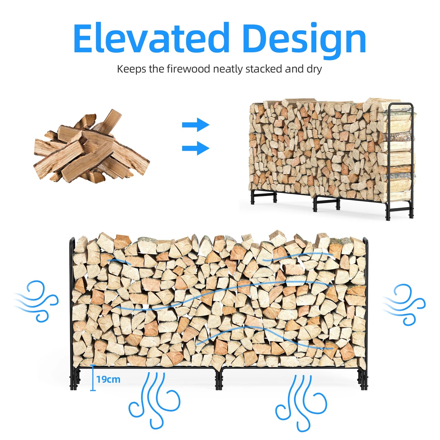 Heavy Duty Firewood Log Rack, Long Large Storage Holder, Wood Stackers, Garden Indoor, 91.6”