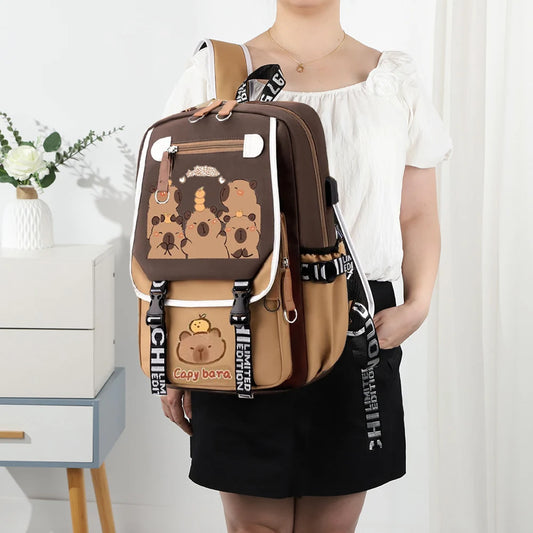 Capybara Cute Backpack with Pencil Case Kawaii Schoolbag Large Capacity Adorable Lightweight Daypack Shopping Work Trip Backpack