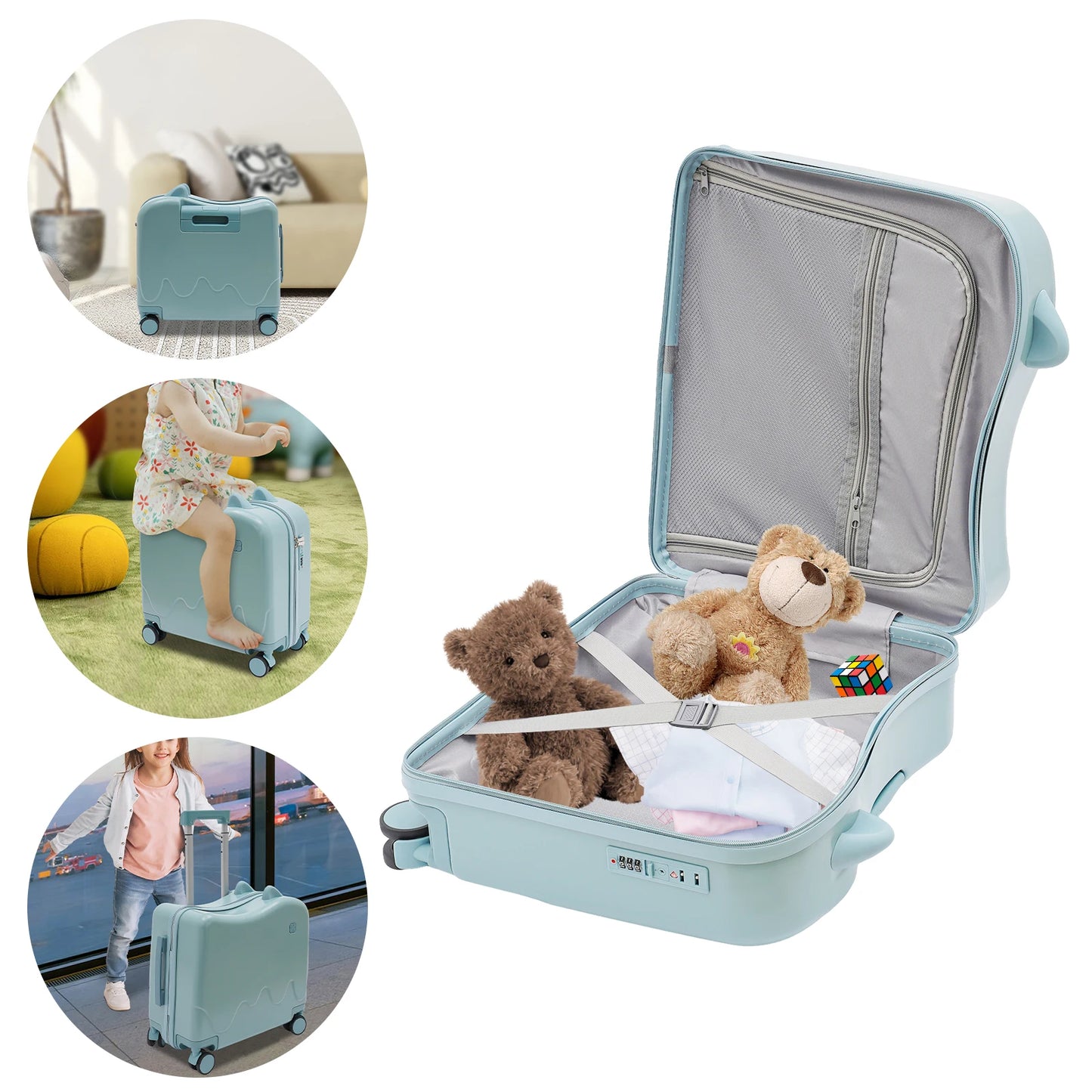18 Inch Kids Luggage Can Sit and Ride on Suitcase 37L Universal Wheel Trolley Case Travel Suitcase for Children