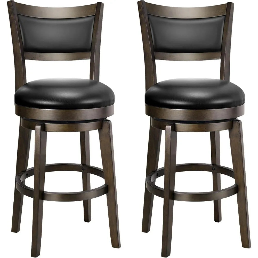 PrimeZone Swivel Bar Stools Set of 2, 24 Inch Counter Height Barstools, Black Faux Leather Bar Stool with High Backrest & Solid