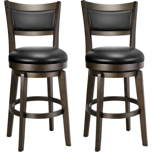 PrimeZone Swivel Bar Stools Set of 2, 24 Inch Counter Height Barstools, Black Faux Leather Bar Stool with High Backrest & Solid