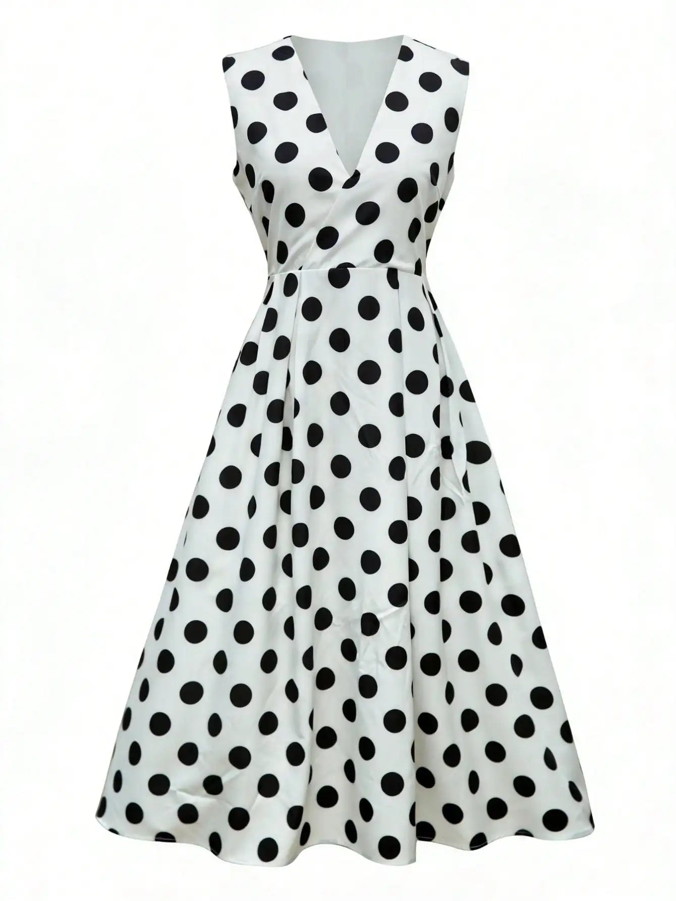 Women's V-Neck Sleeveless Polka Dot Wrap Dress with Waist Tie