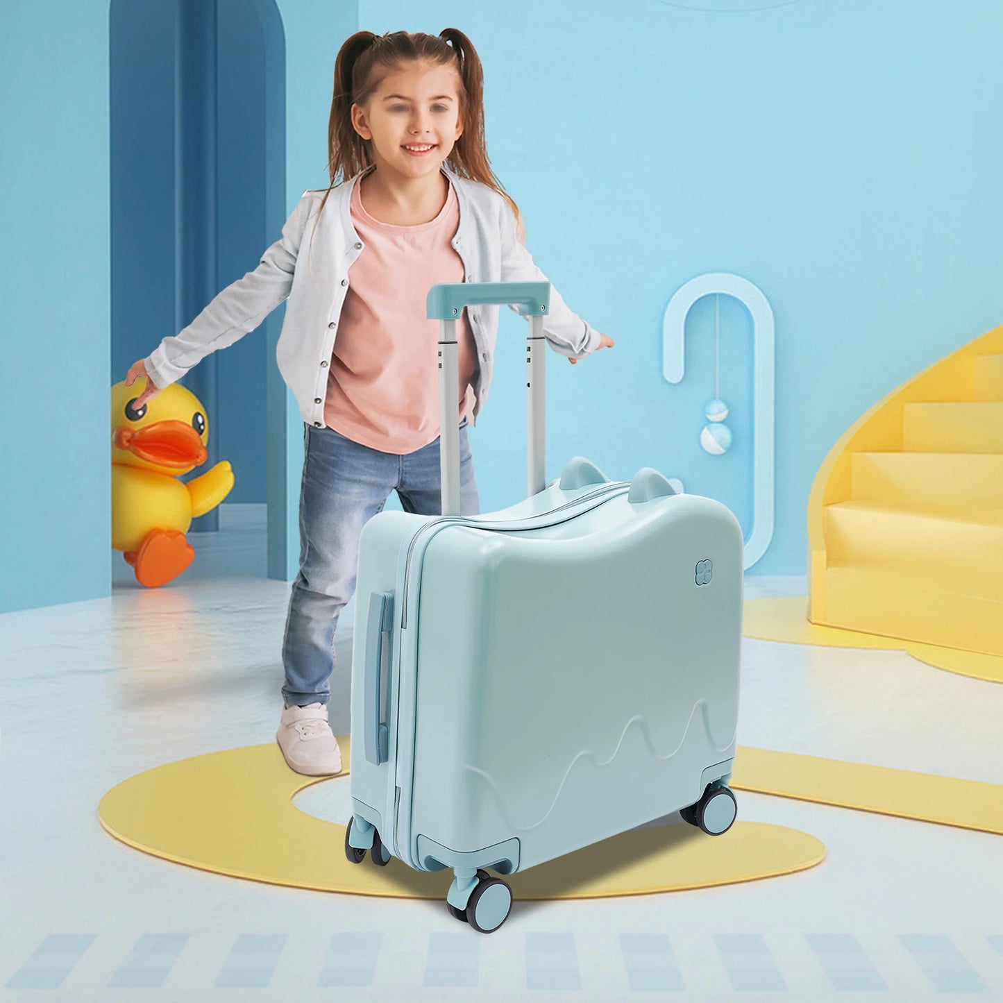 18 Inch Kids Luggage Can Sit and Ride on Suitcase 37L Universal Wheel Trolley Case Travel Suitcase for Children