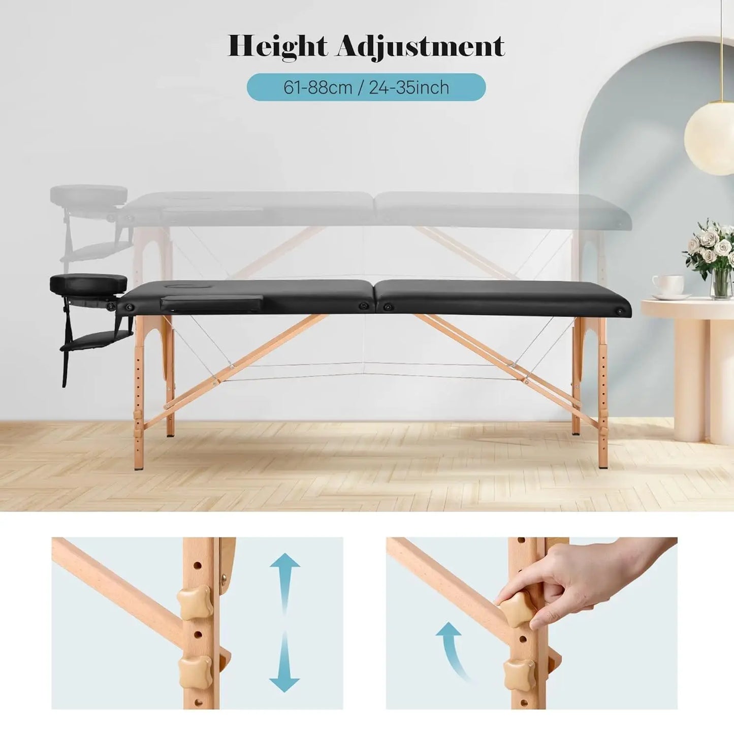 Massage Table Portable Wooden Lash Bed 24" Wide Massage Bed Foldable Beauty Spa Tattoo Face Cradle Adjustable, Customized