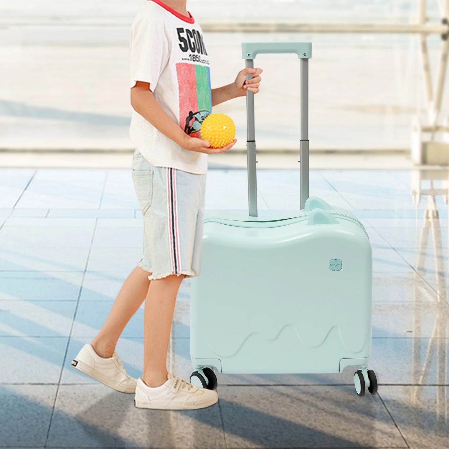 18 Inch Kids Luggage Can Sit and Ride on Suitcase 37L Universal Wheel Trolley Case Travel Suitcase for Children
