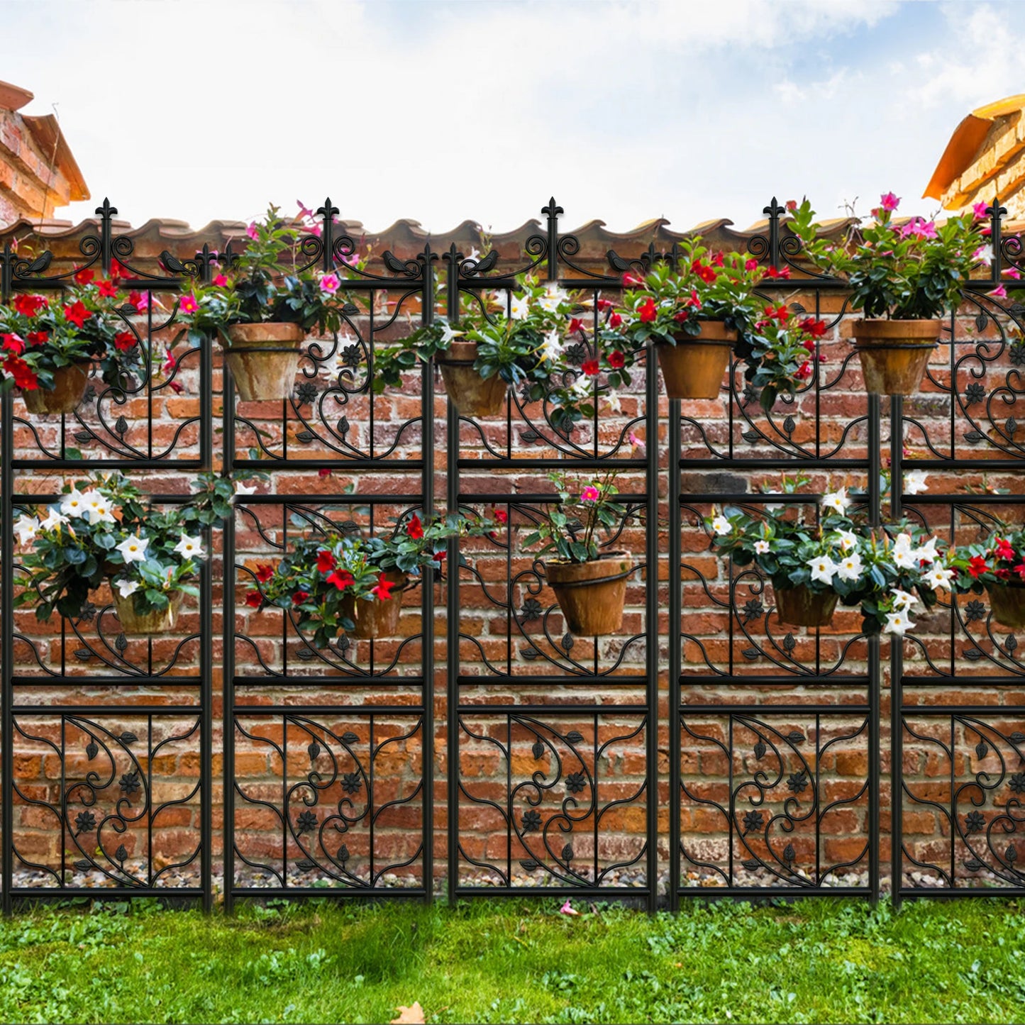 71 inch Garden Trellis Decorative Outdoor Tall Metal Fence Black Lattice Panel Yard Corner Décor for Climbing Plant Flower 2 pack