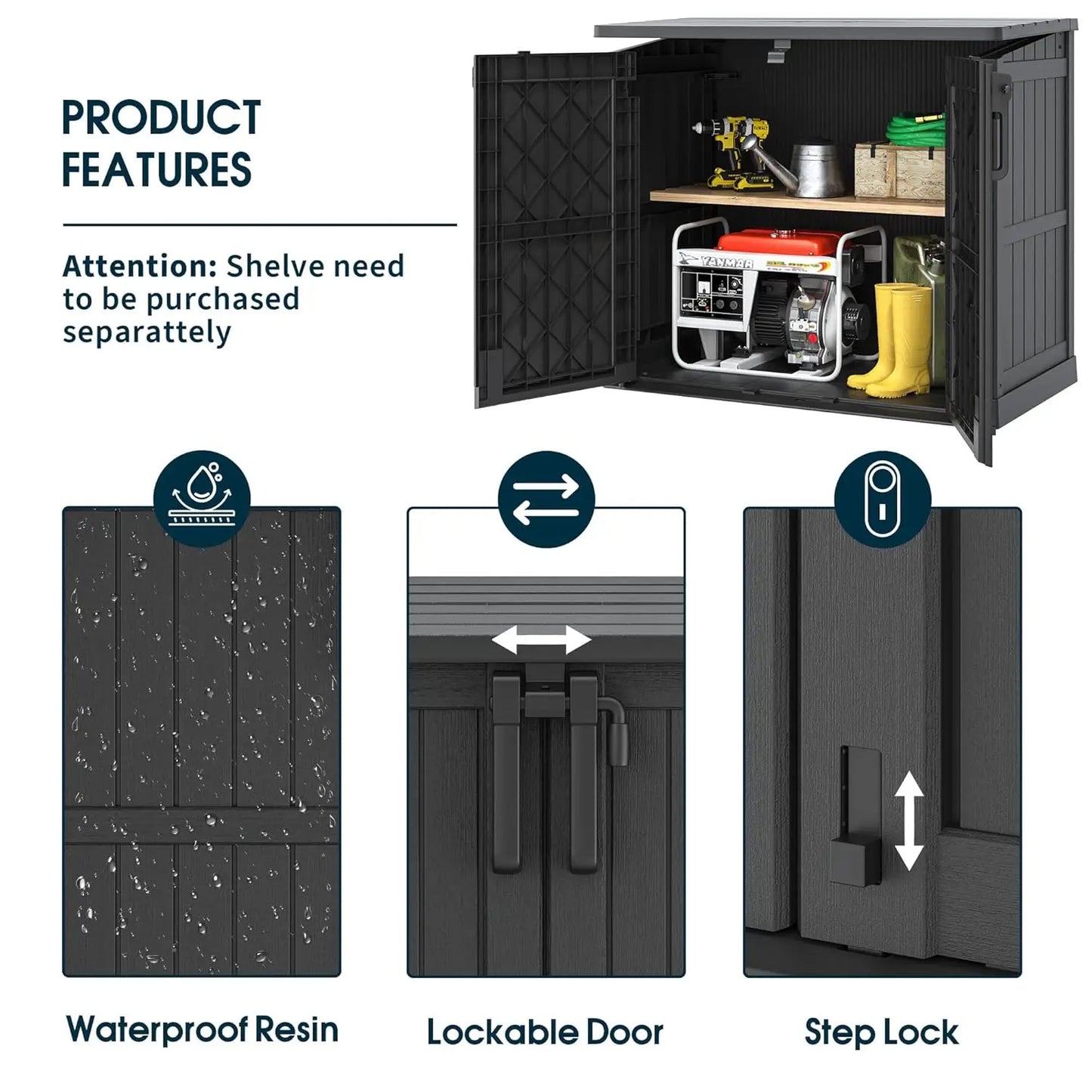 36 Cu Ft Lockable Waterproof Resin Outdoor Storage Cabinet Shed for Backyard Patio, Customized
